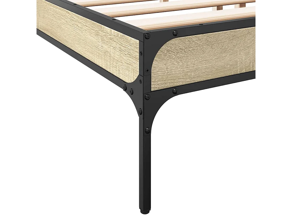 Estructura cama madera ingeniería metal roble Sonoma 200x200 cm