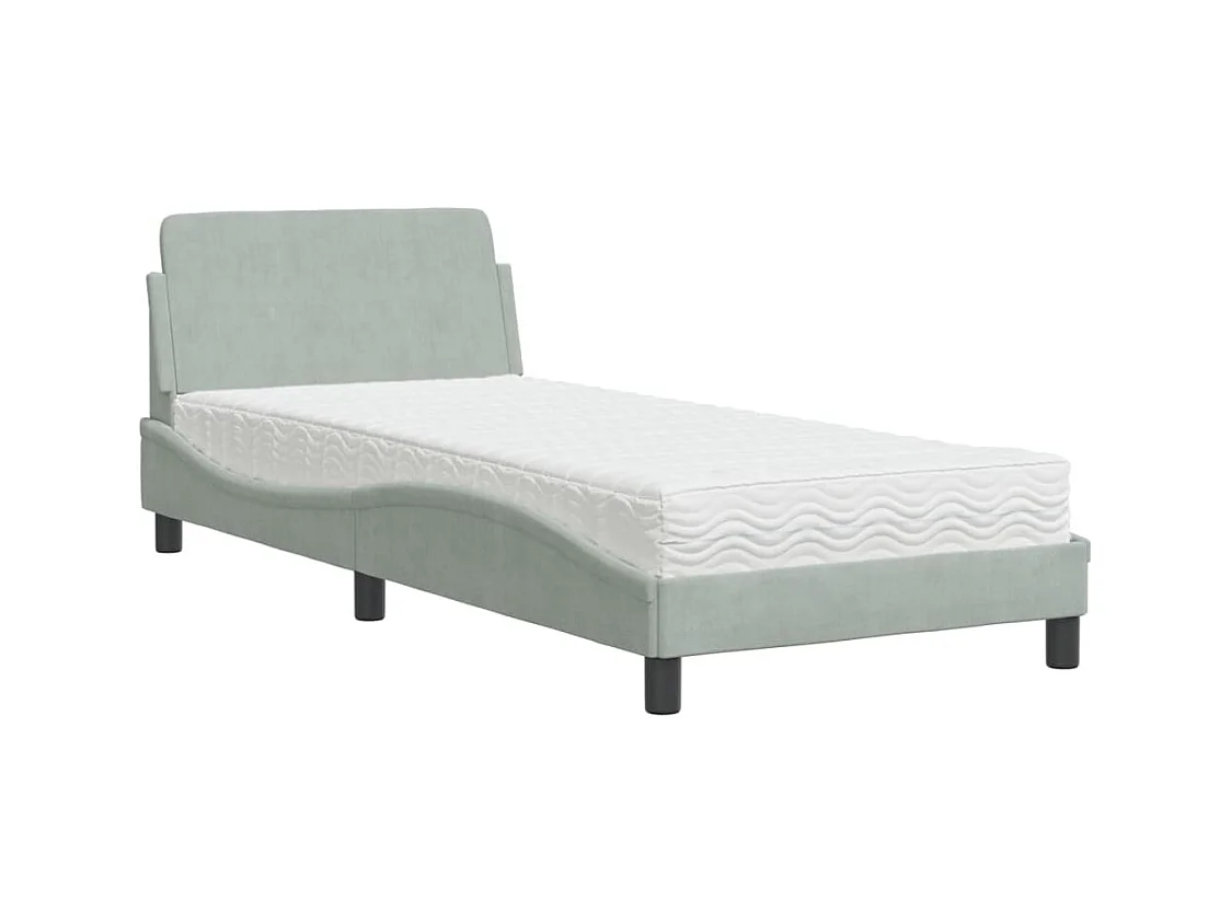 Lit avec matelas Dover gris clair 80x200 cm velours