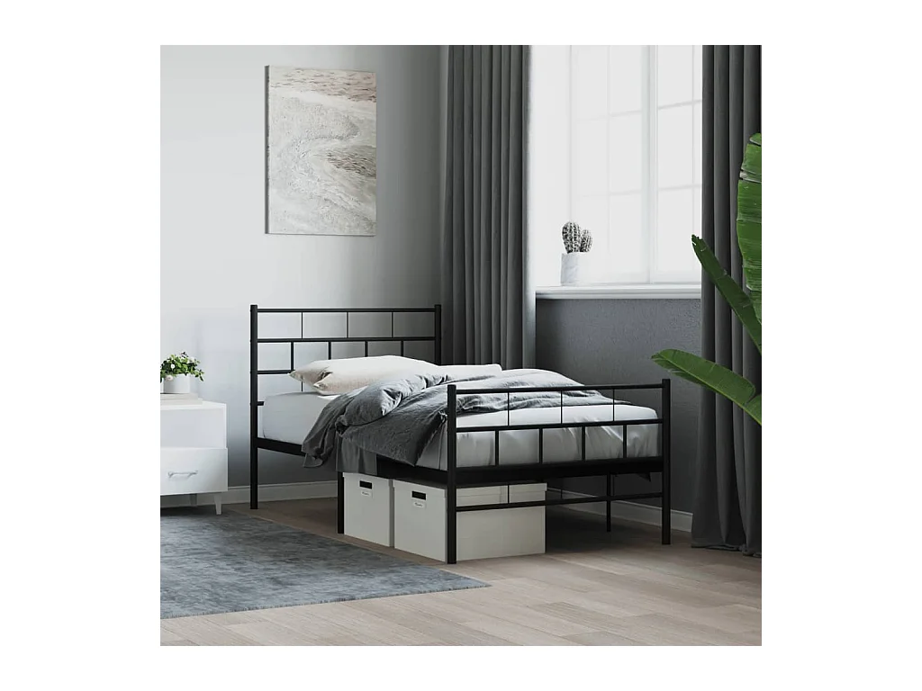 Cadre de lit métal sans matelas avec pied de lit noir 80x200 cm