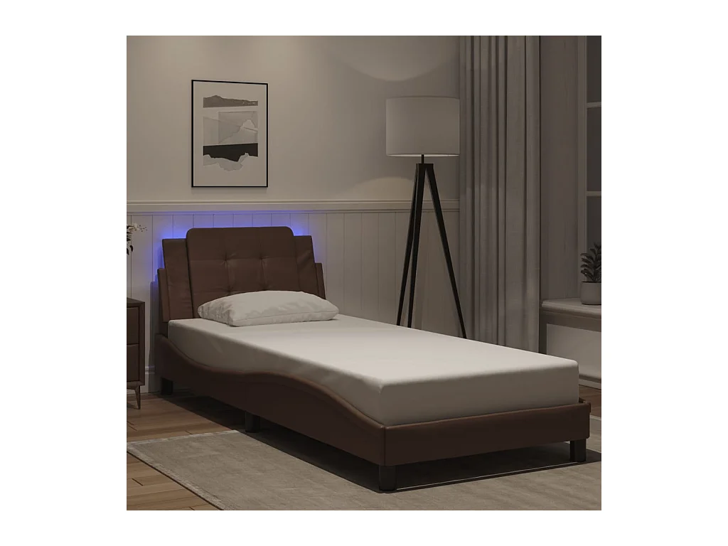 Cadre de lit avec LED sans matelas marron 100x200 cm