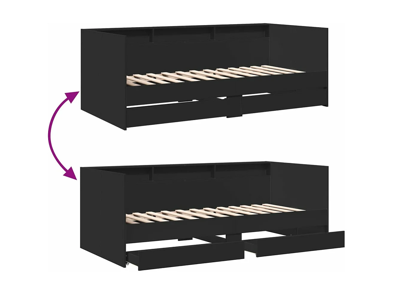 Slaapbank met lades zonder matras 90x200 cm zwart