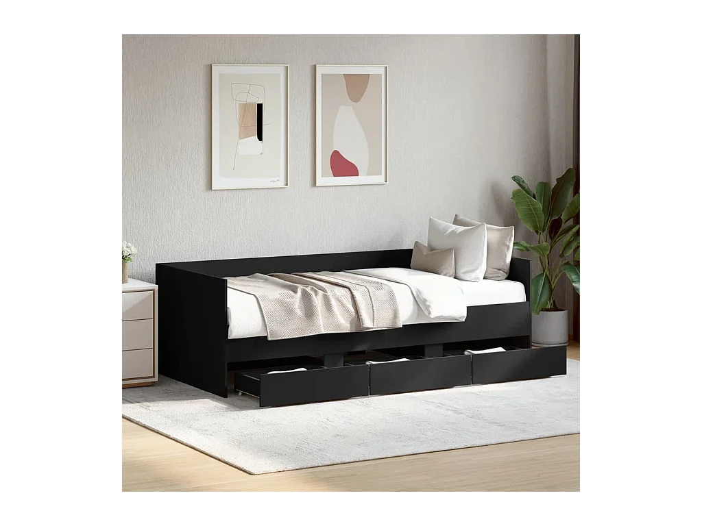 Slaapbank met lades zonder matras 90x190 cm zwart