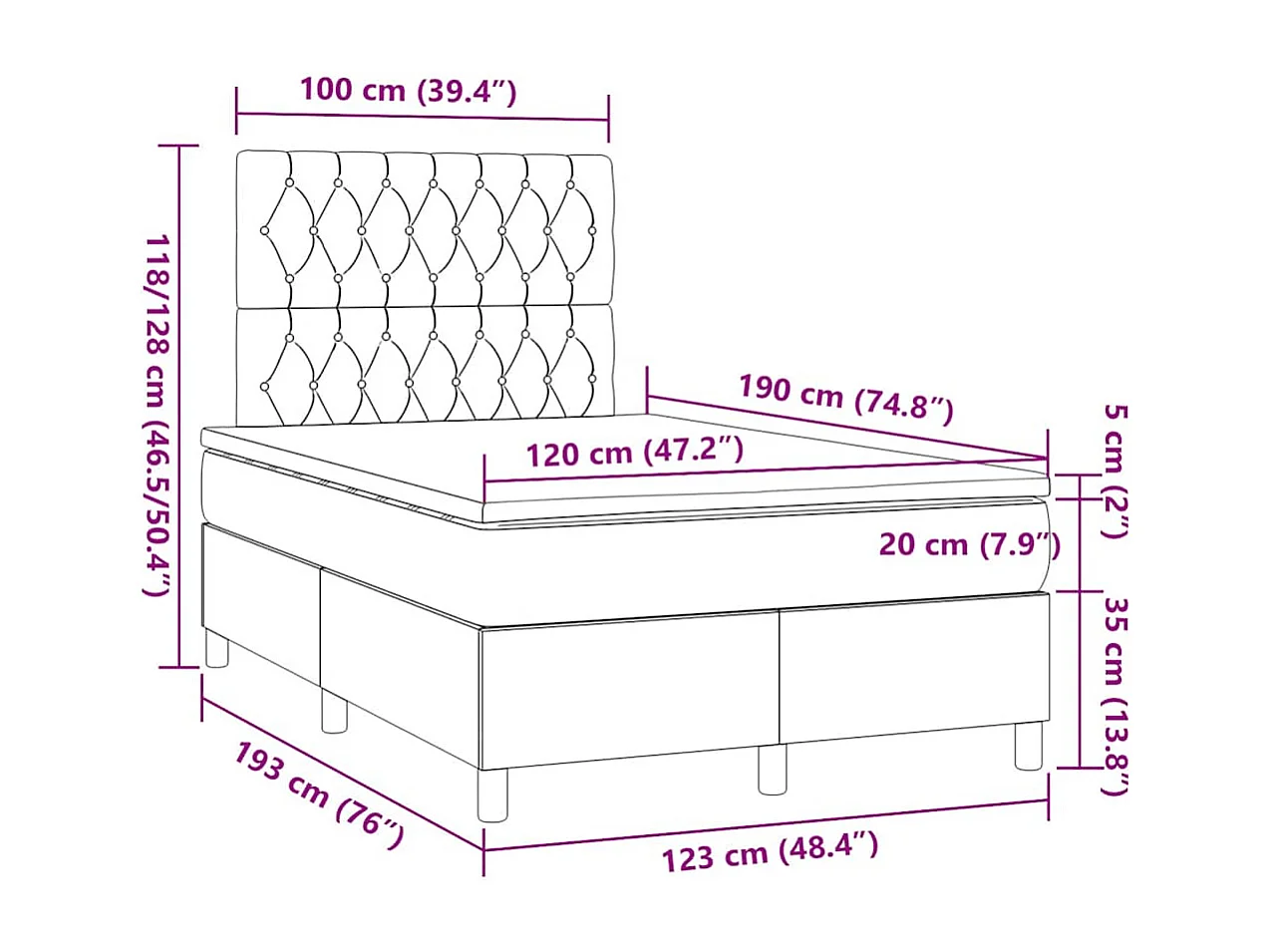 Sommier à lattes de lit et matelas marron foncé 120x190cm tissu