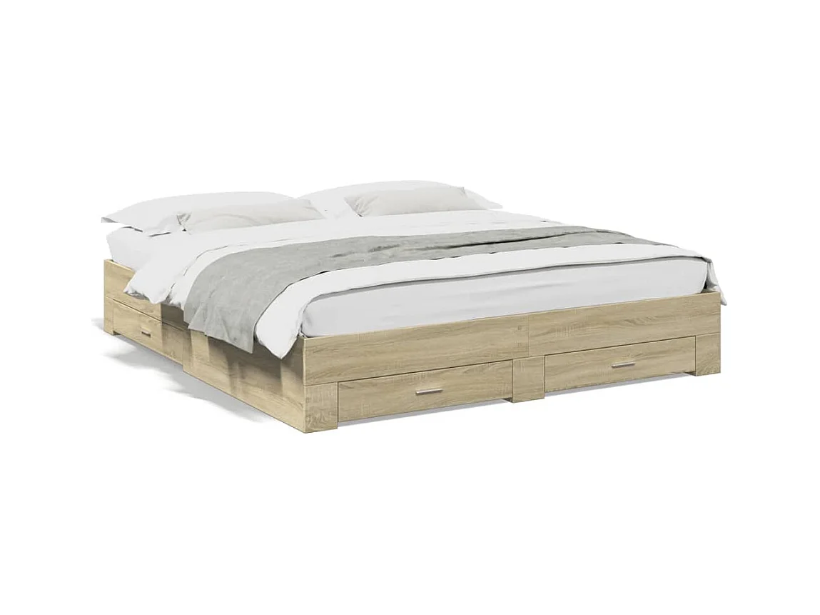 Cadre de lit avec tiroirs sans matelas chêne sonoma 180x200 cm