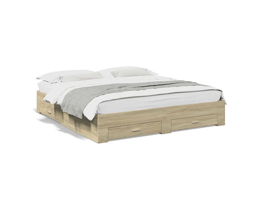 Cadre de lit avec tiroirs sans matelas chêne sonoma 180x200 cm