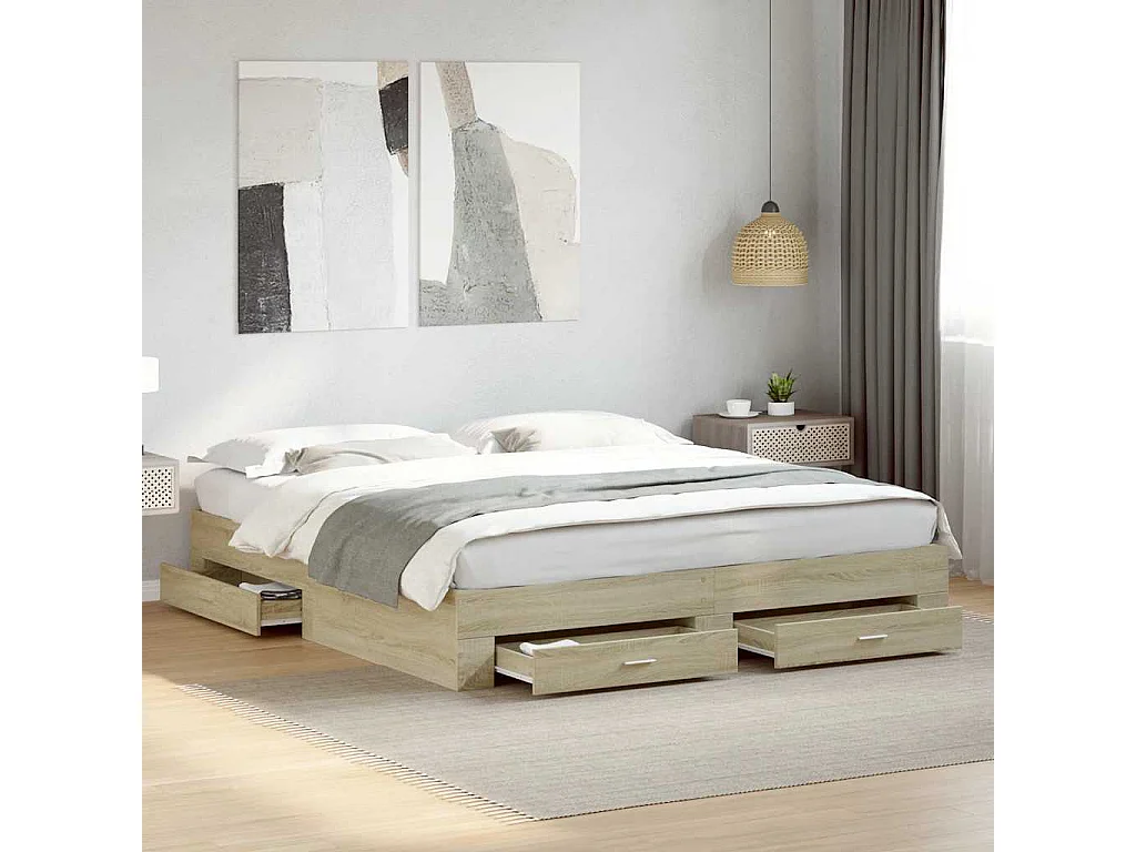 Cadre de lit avec tiroirs sans matelas chêne sonoma 180x200 cm
