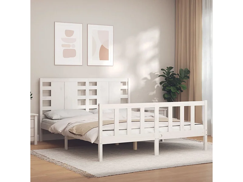 Cadre de lit sans matelas blanc bois de pin massif