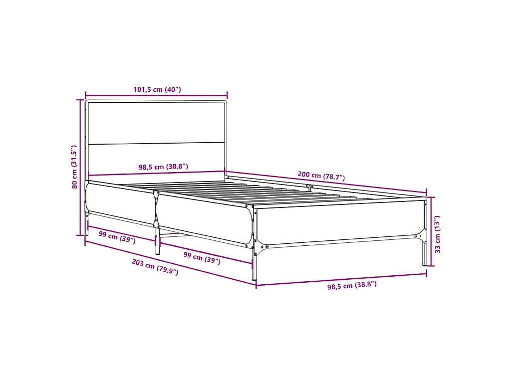 Cadre de lit sans matelas chêne fumé 100x200 cm