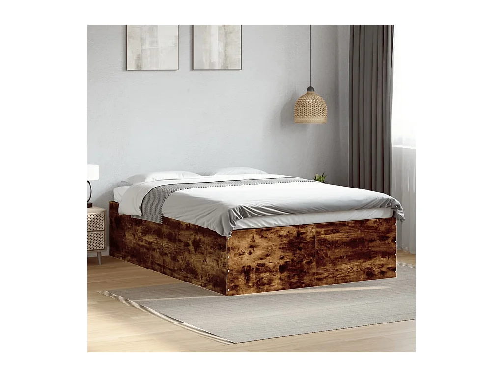Cadre de lit sans matelas chêne fumé 135x190 cm