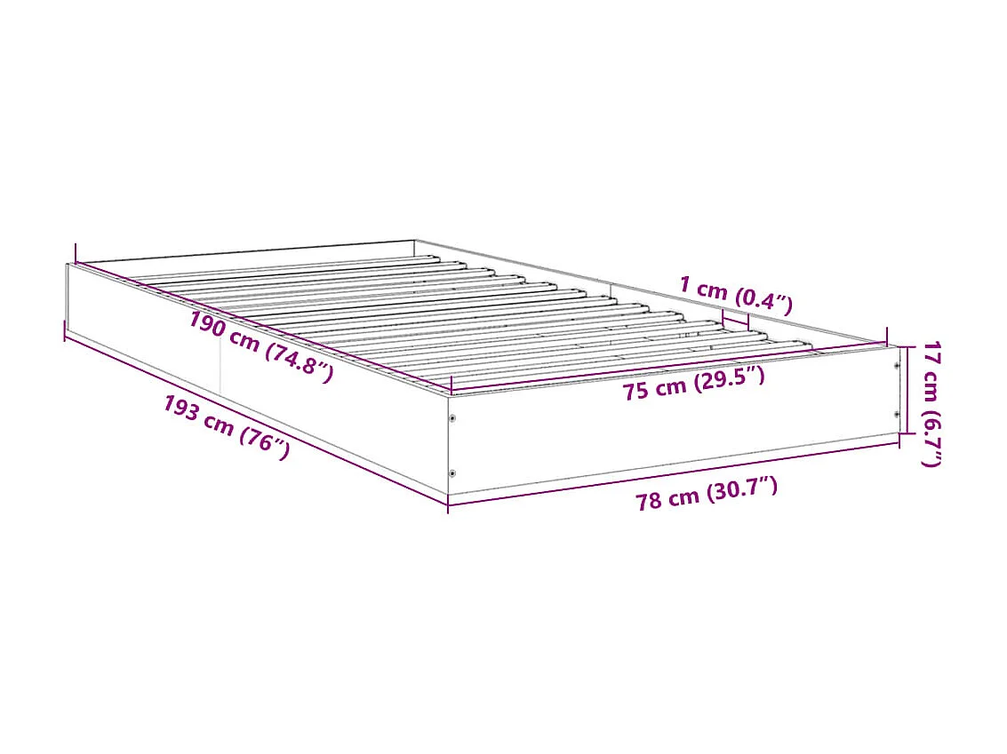 Cadre de lit sans matelas gris béton 75x190 cm
