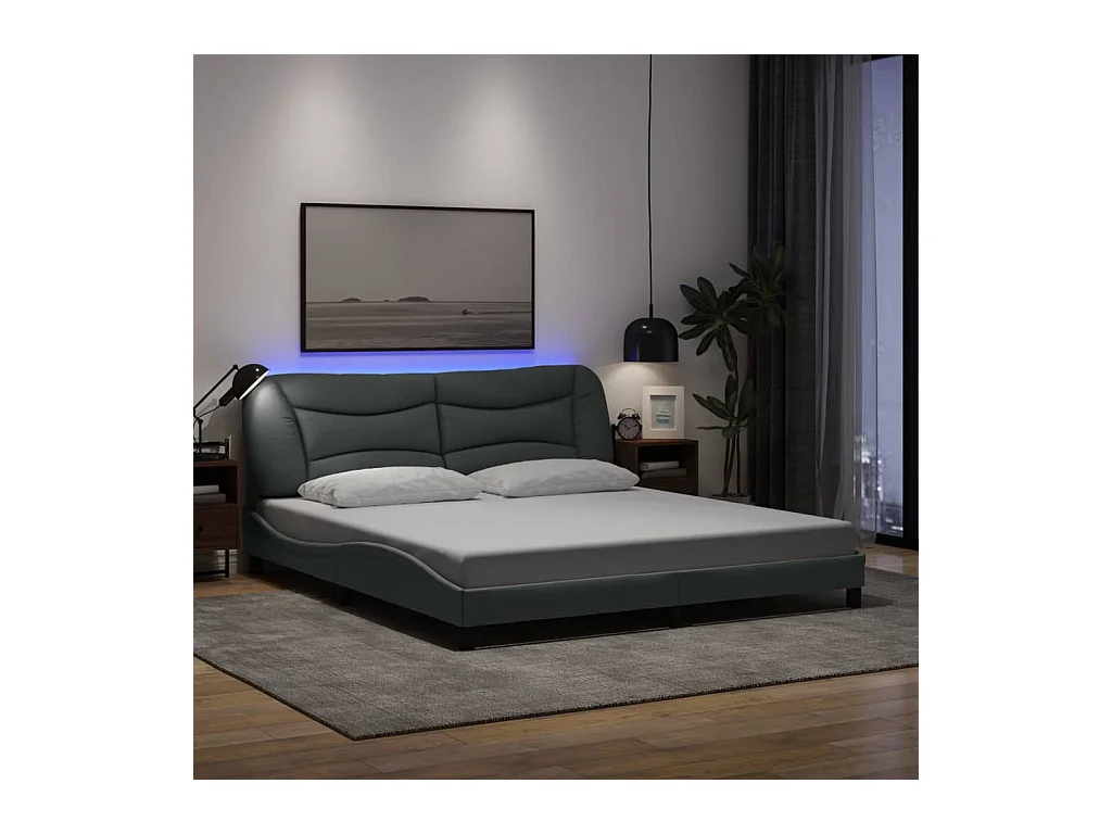 Cadre de lit avec LED sans matelas gris clair 180x200 cm tissu