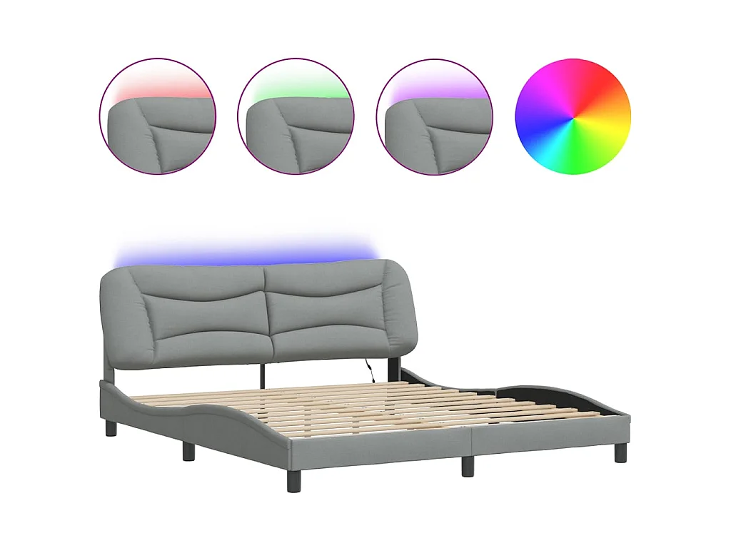 Bedframe met LED zonder matras "Hvar" stof 180x200 cm lichtgrijs