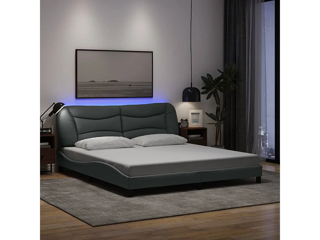 Bedframe met LED zonder matras "Hvar" stof 180x200 cm lichtgrijs