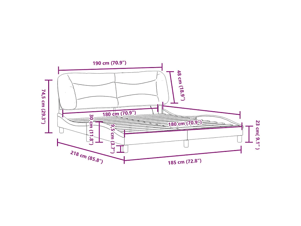 Bedframe met LED zonder matras "Hvar" stof 180x200 cm lichtgrijs