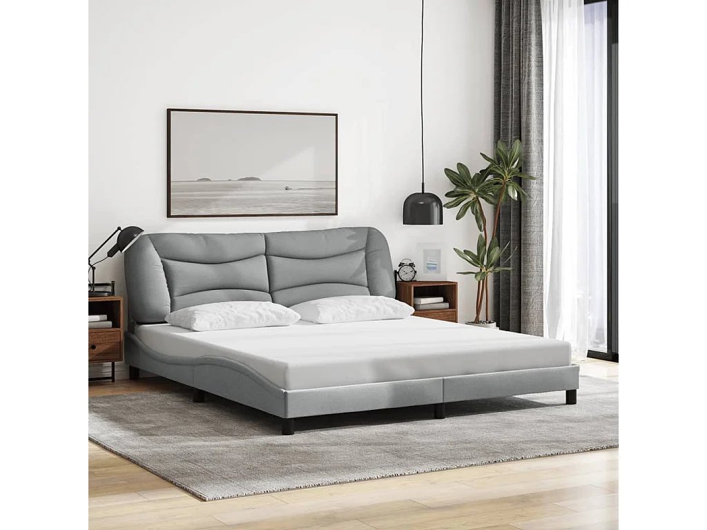 Cadre de lit avec LED sans matelas Hvar gris clair 180x200 cm tissu