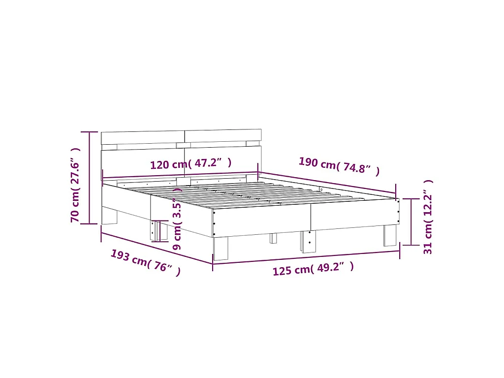 Cadre de lit avec LED sans matelas noir 120x190 cm