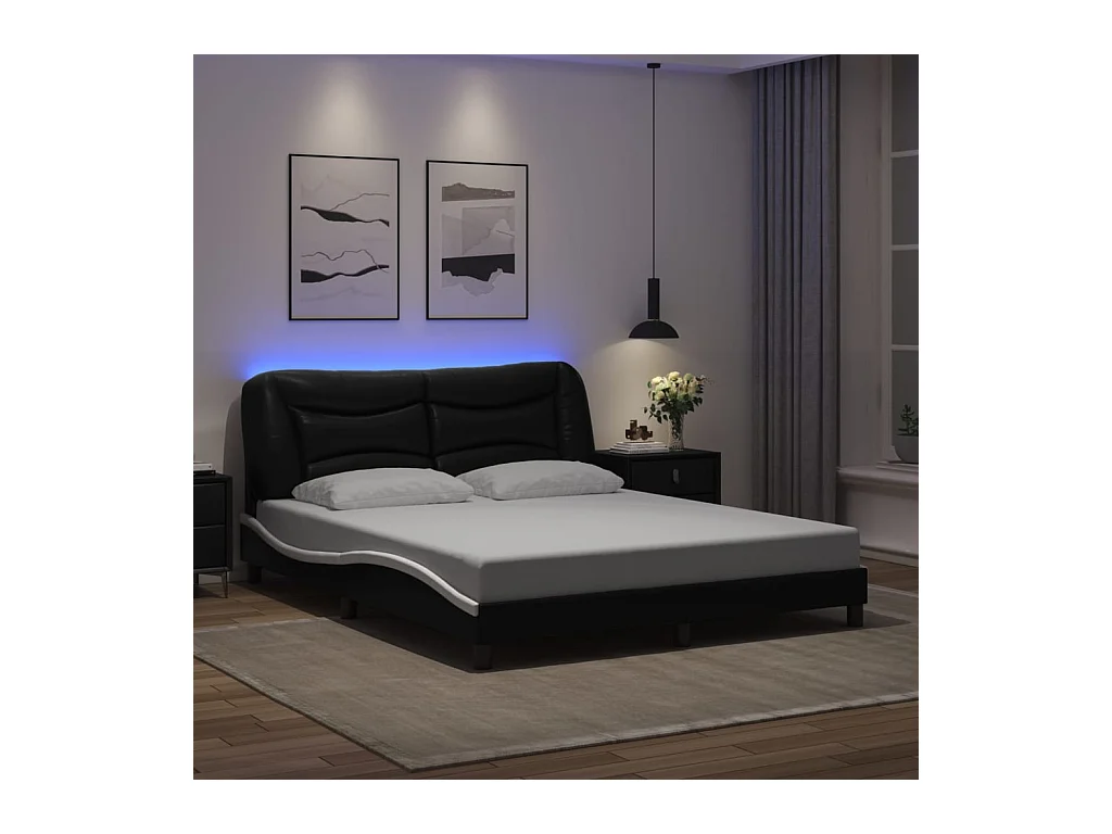 Cadre de lit avec LED sans matelas noir et blanc 160x200 cm