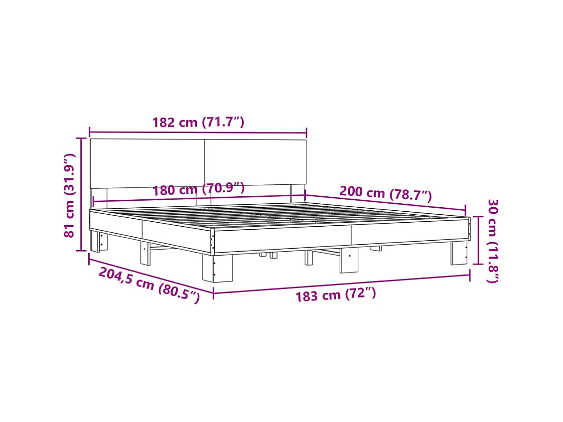 Cadre de lit sans matelas sonoma gris 180x200 cm