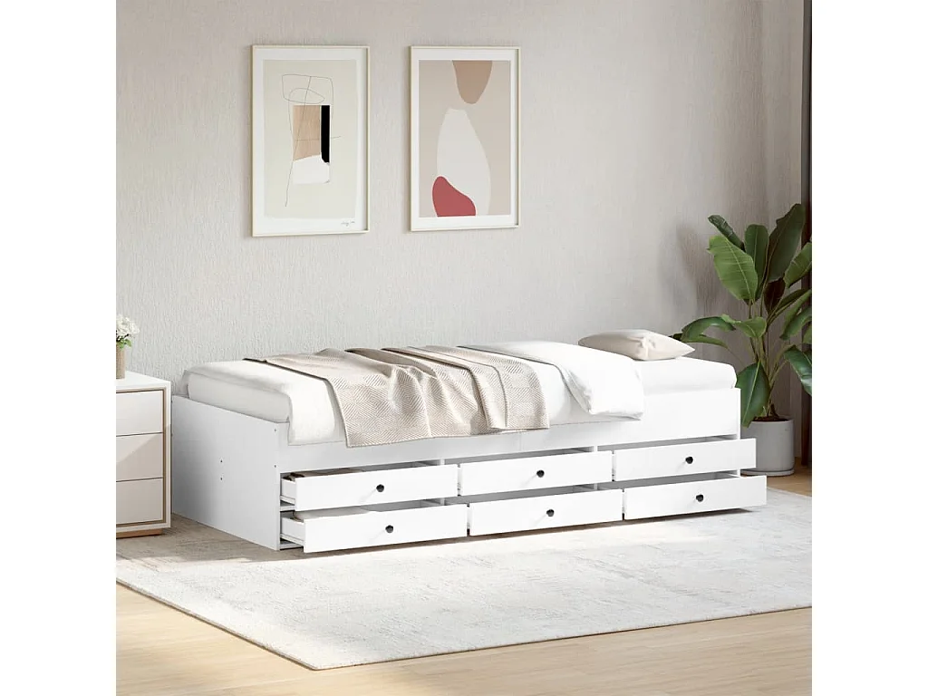 Divano Letto con Cassetti senza Materasso Bianco 90x190 cm