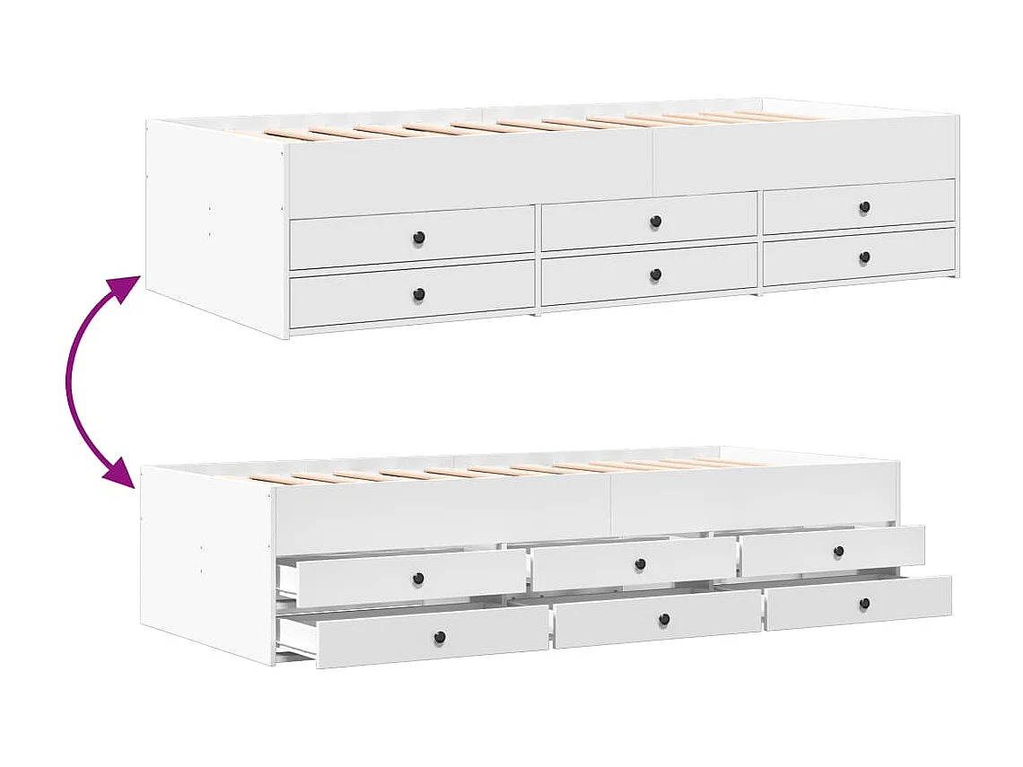 Divano Letto con Cassetti senza Materasso Bianco 90x190 cm