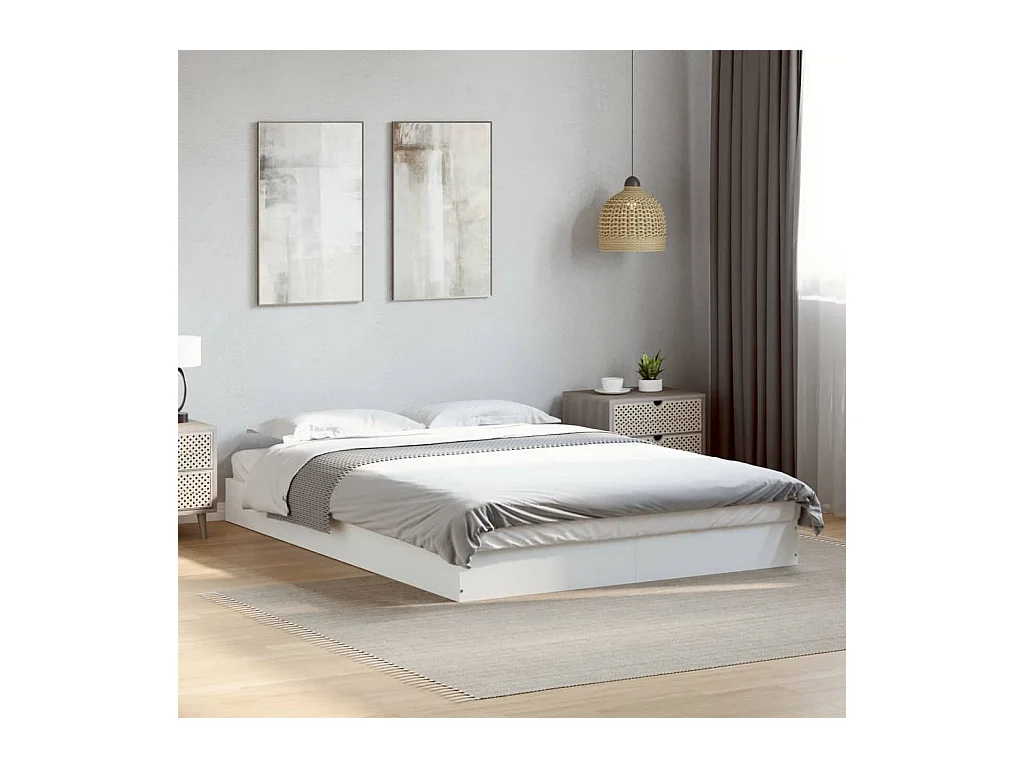 Cadre de lit sans matelas blanc 140x200 cm bois d'ingénierie
