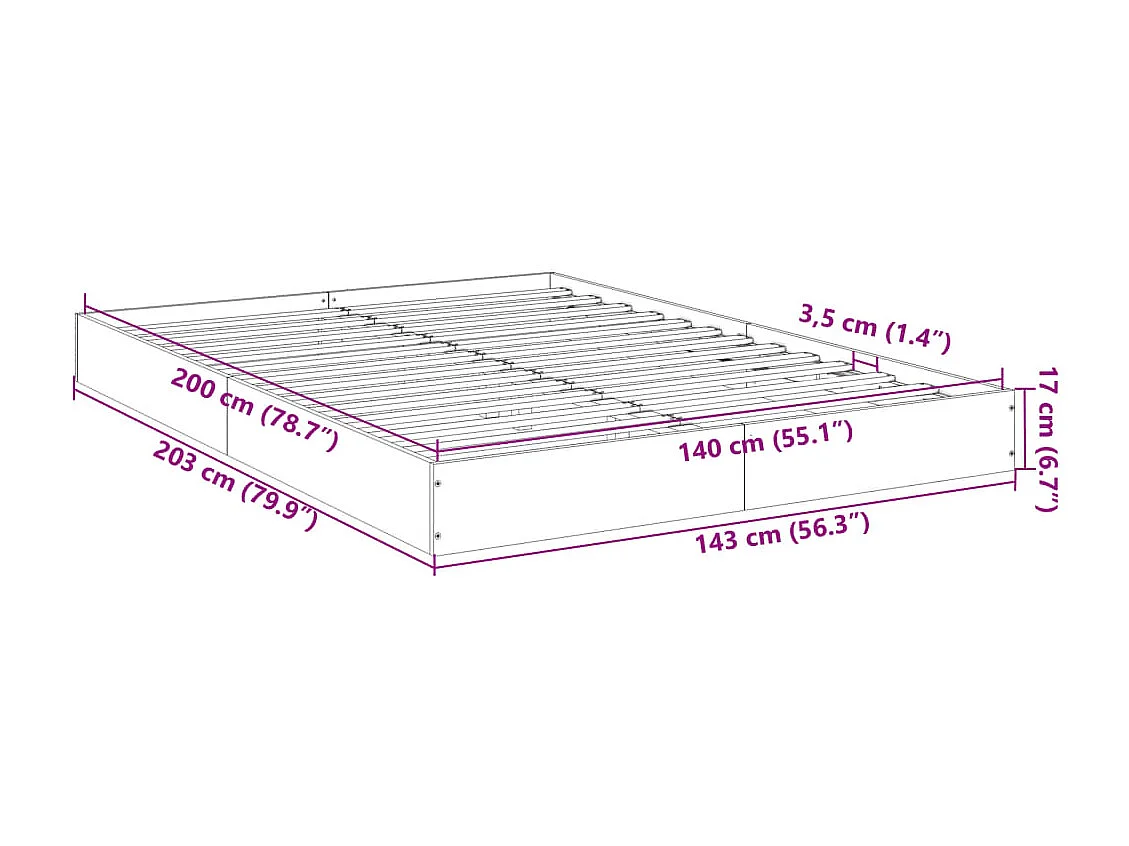 Cadre de lit sans matelas blanc 140x200 cm bois d'ingénierie
