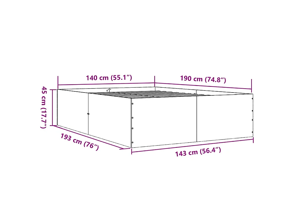 Estrutura cama 140x190 cm derivados de madeira cinzento sonoma