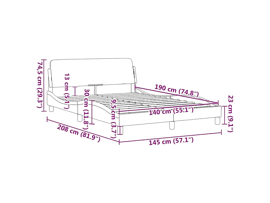 Estrutura de cama Dover couro artificial 140x190 cm branco