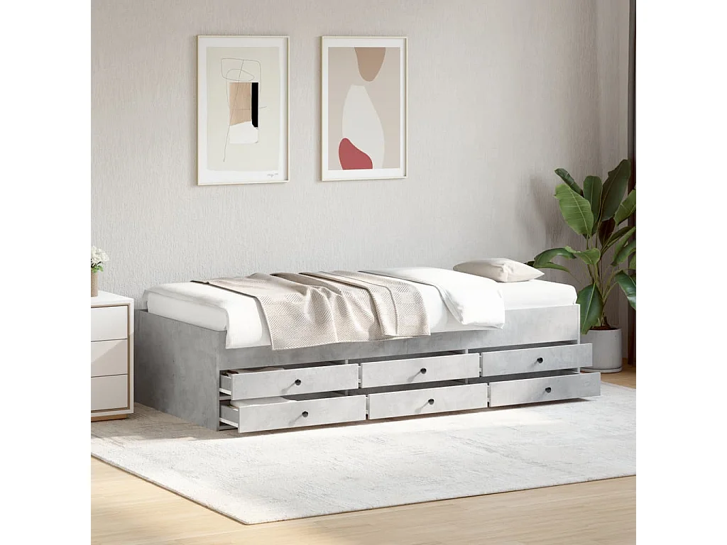 Tagesbett mit Schubladen ohne Matratze Betongrau 75x190 cm