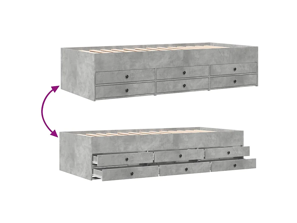 Tagesbett mit Schubladen ohne Matratze Betongrau 75x190 cm