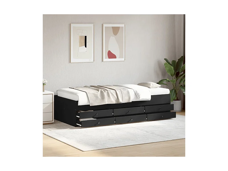 Lit de jour avec tiroirs sans matelas noir 100x200 cm