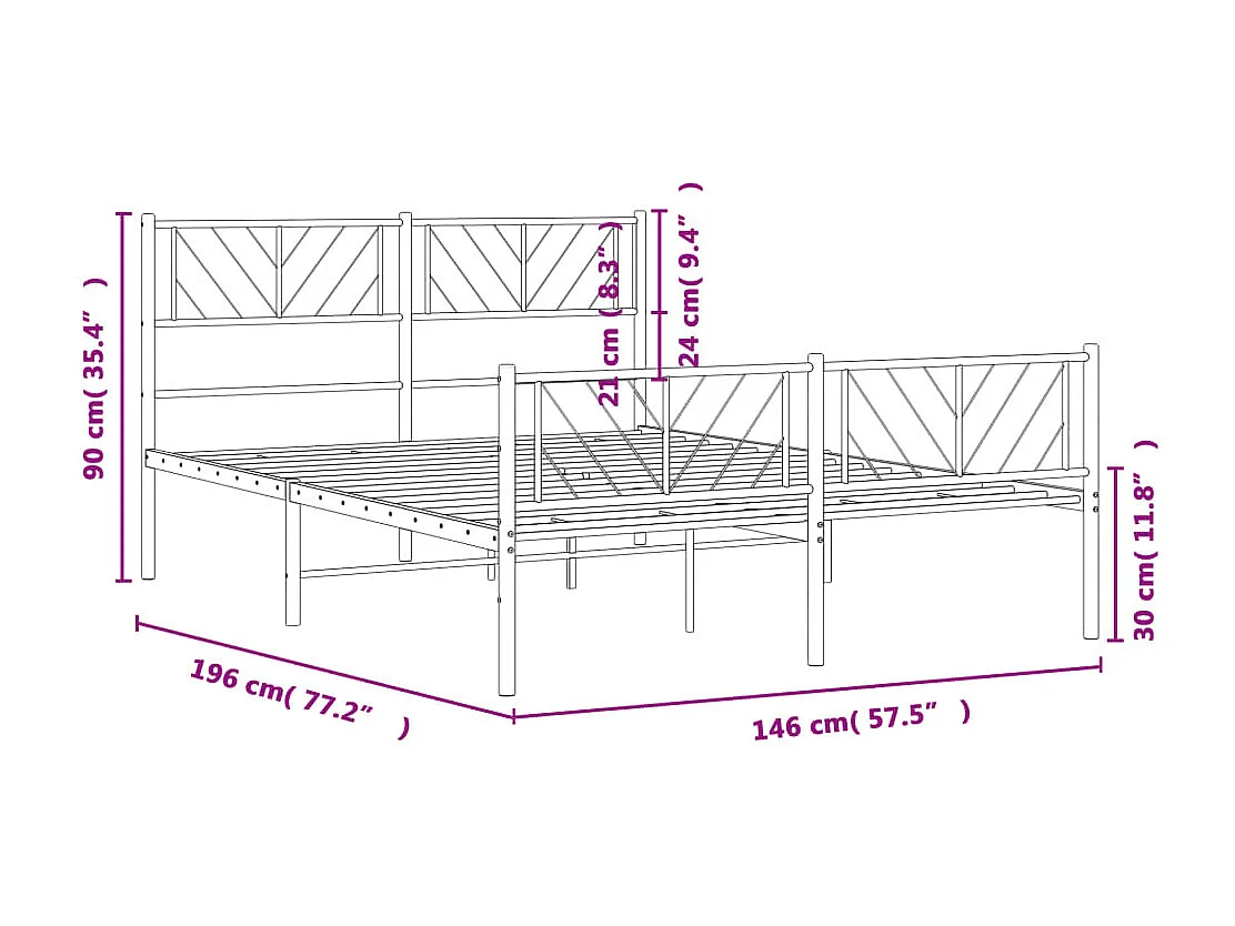 Giroletto con Testiera e Pediera Metallo Bianco 140x190 cm