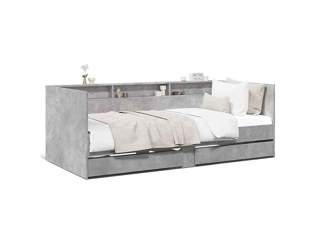 Lit de jour avec tiroirs sans matelas gris béton 90x190 cm