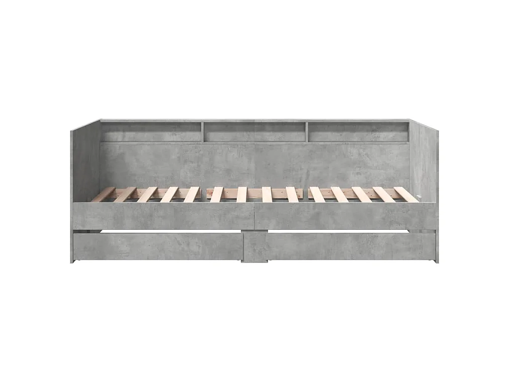 Lit de jour avec tiroirs sans matelas gris béton 90x190 cm