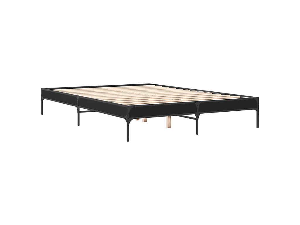 Bedframe bewerkt hout metaal zwart 140x200 cm