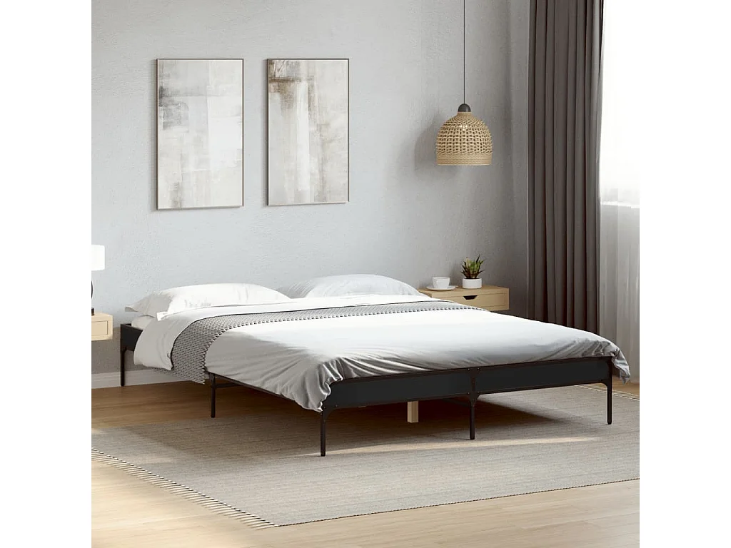 Bedframe bewerkt hout metaal zwart 140x200 cm