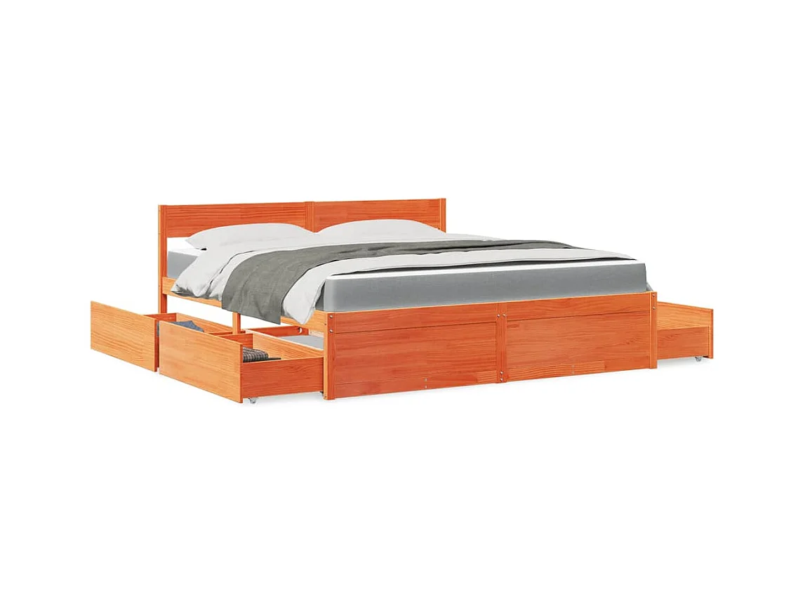 Lit avec tiroirs/matelas cire marron 180x200 cm bois massif pin