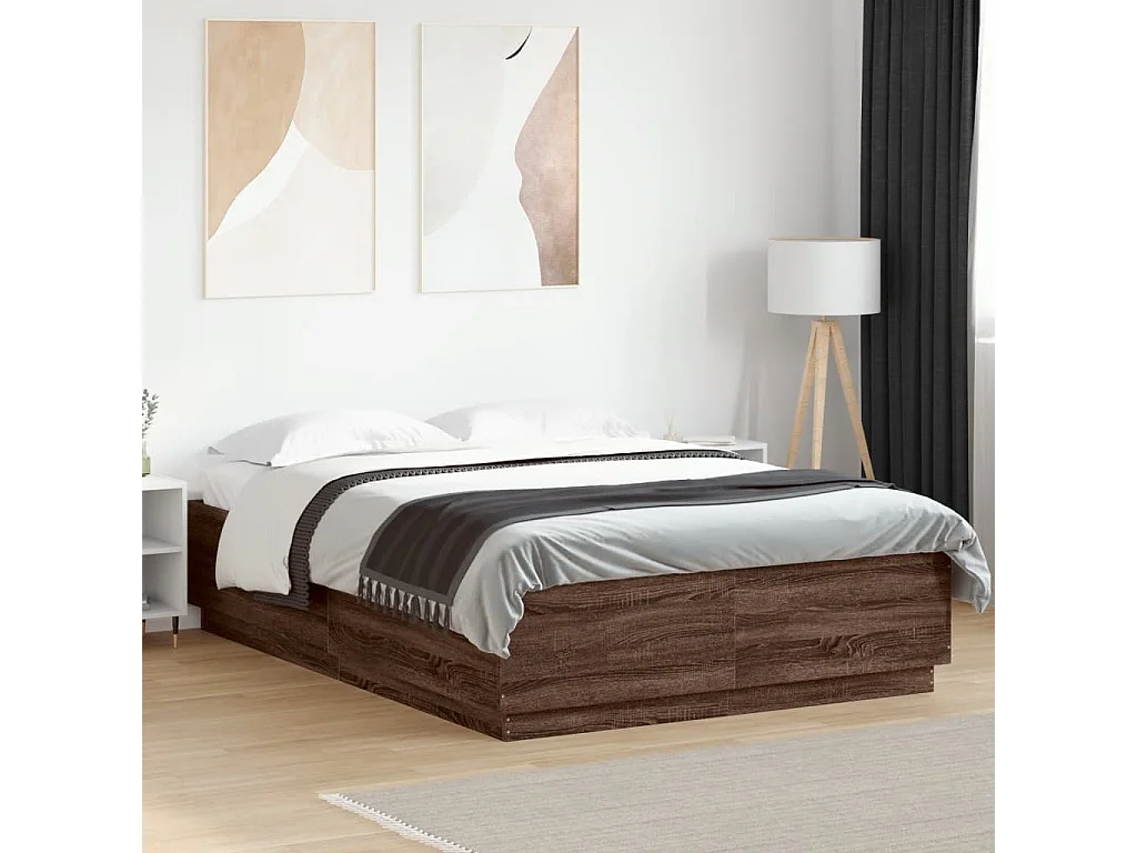 Bettgestell mit LED Braun Eichen-Optik 160x200 cm Holzwerkstoff