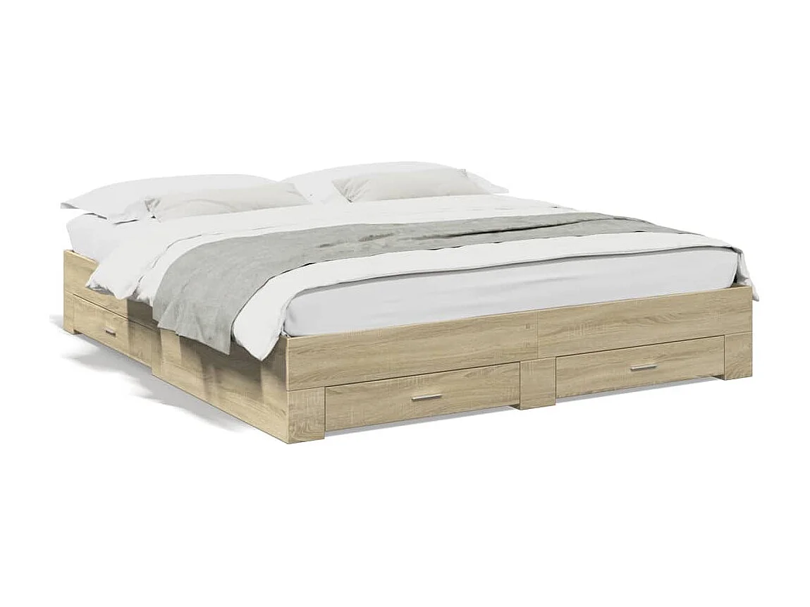 Cadre de lit avec tiroirs sans matelas chêne sonoma 200x200 cm