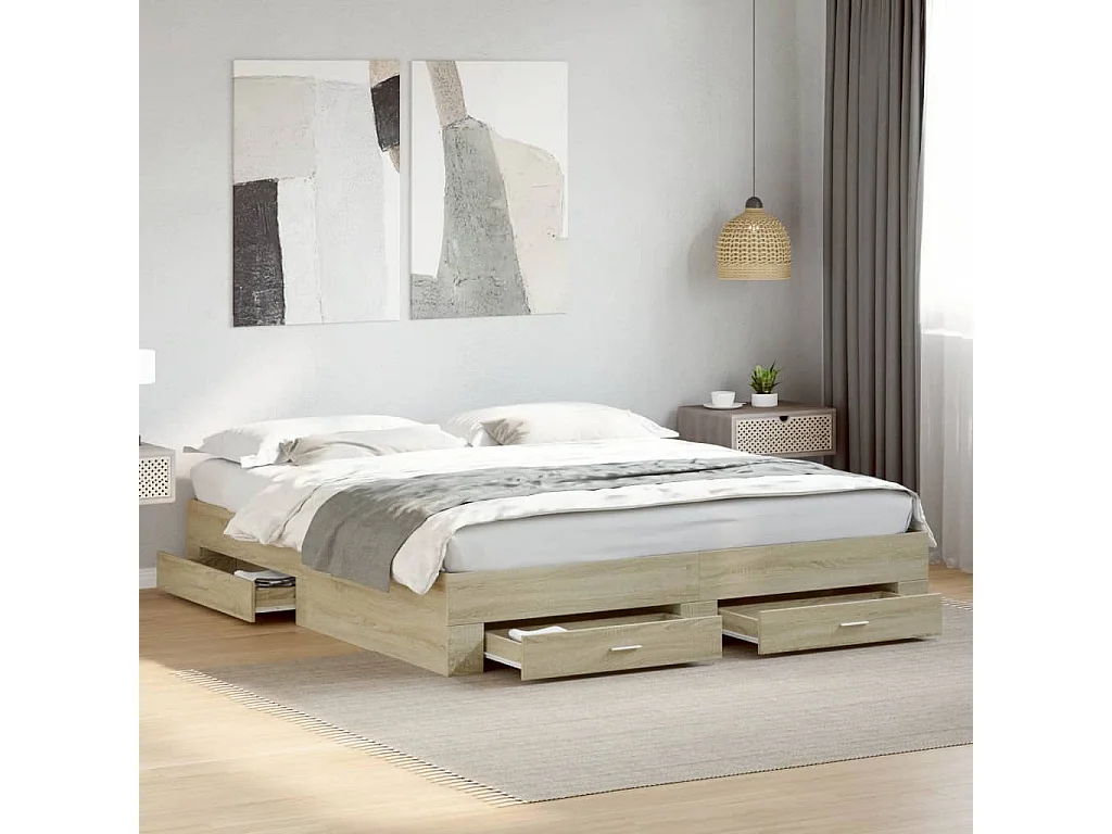 Cadre de lit avec tiroirs sans matelas chêne sonoma 200x200 cm