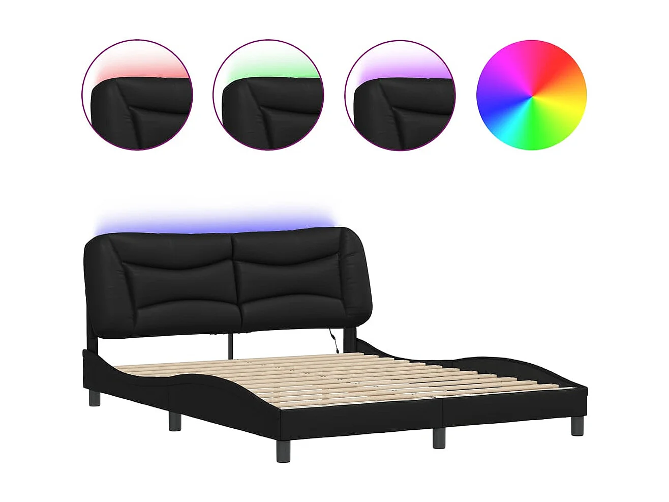 Cadre de lit avec LED sans matelas Hvar noir 160x200 cm