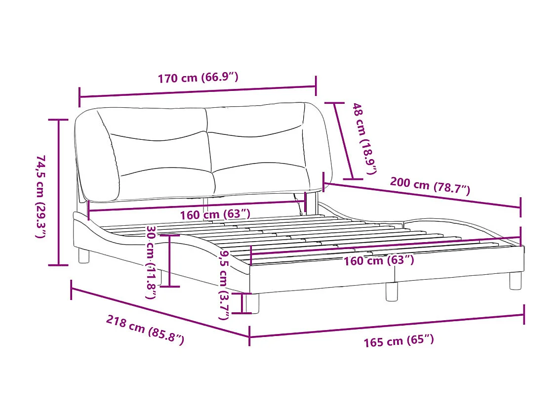 Cadre de lit avec LED sans matelas Hvar noir 160x200 cm