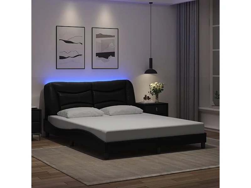 Cadre de lit avec LED sans matelas Hvar noir 160x200 cm