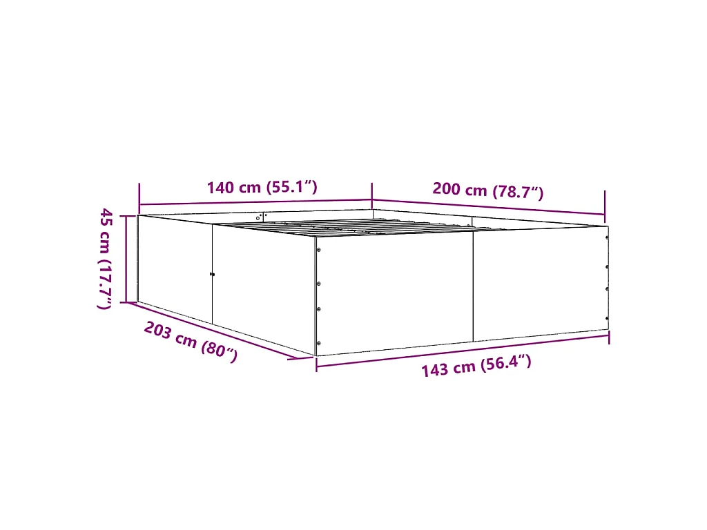 Bedframe bewerkt hout sonoma eikenkleurig 140x200 cm