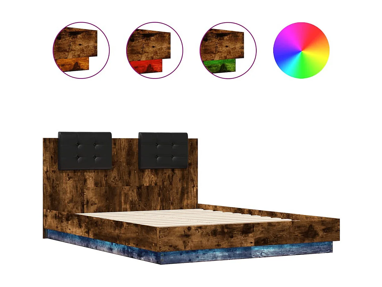 Estrutura cama c/ cabeceira/luzes LED 120x190cm carvalho fumado