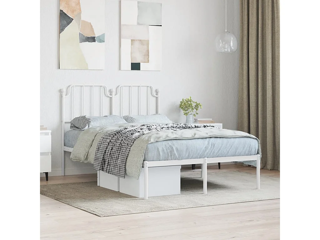 Cadre de lit métal sans matelas et tête de lit blanc 120x190 cm