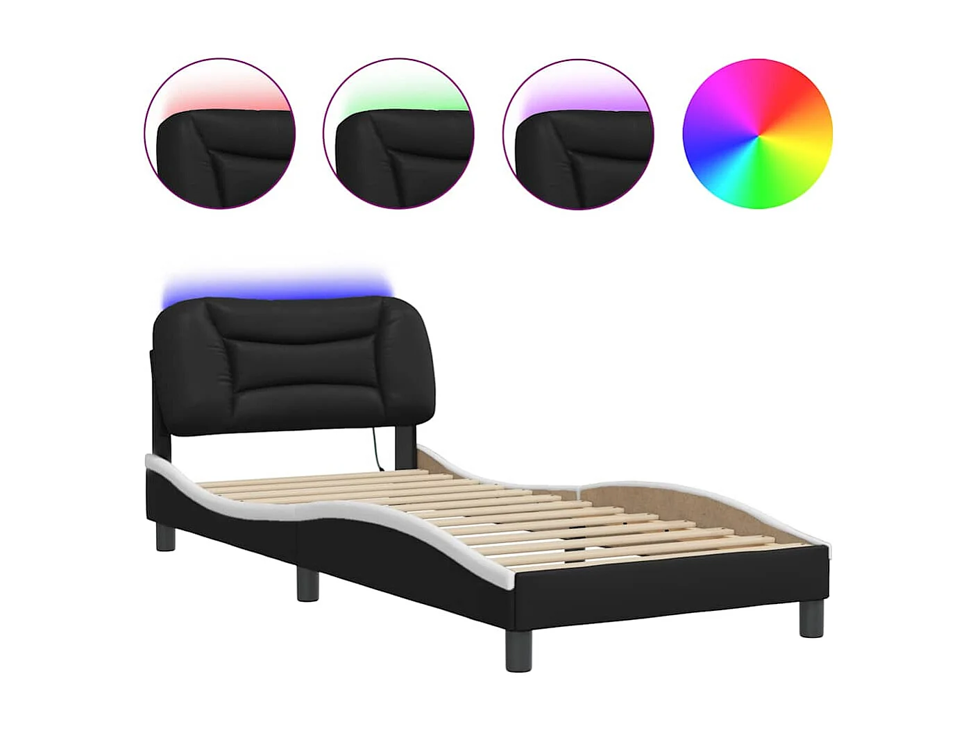 Bedframe met LED zonder matras "Hvar" zwart en wit 80x200 cm