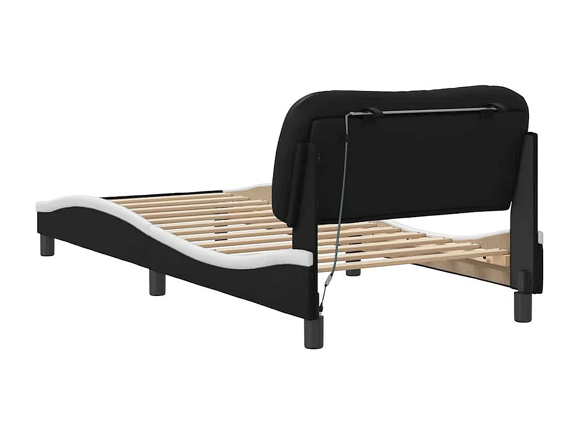 Cadre de lit avec LED sans matelas Hvar noir et blanc 80x200 cm