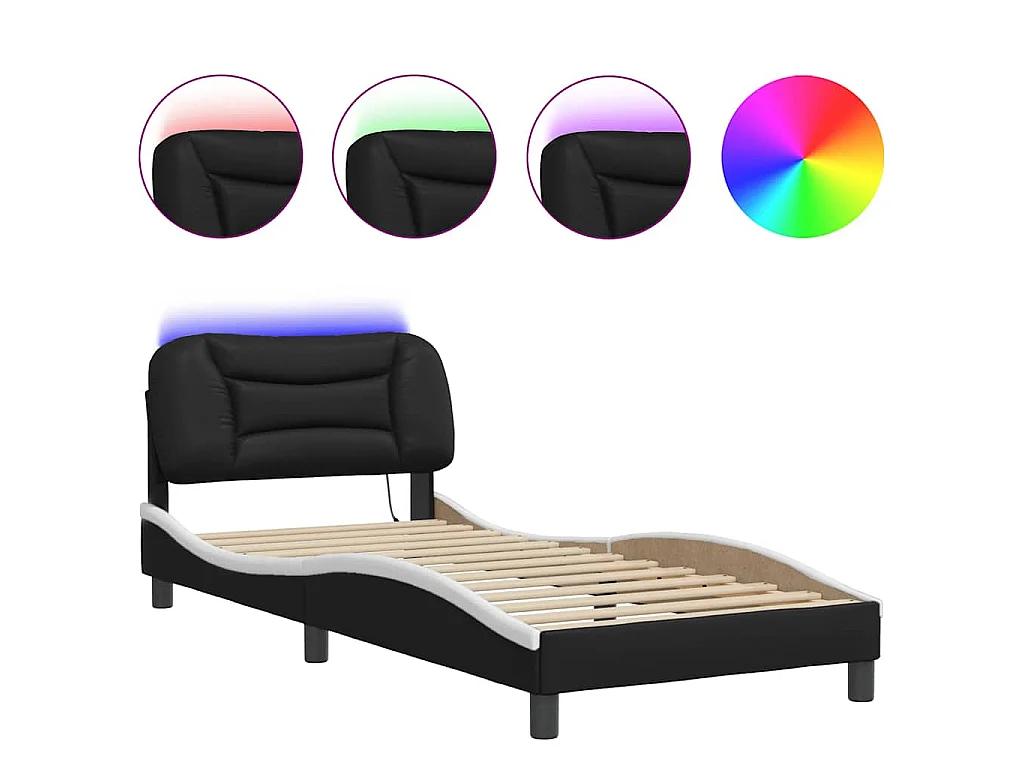 Cadre de lit avec LED sans matelas Hvar noir et blanc 80x200 cm