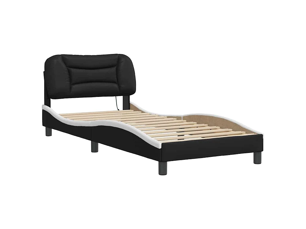 Cadre de lit avec LED sans matelas Hvar noir et blanc 80x200 cm